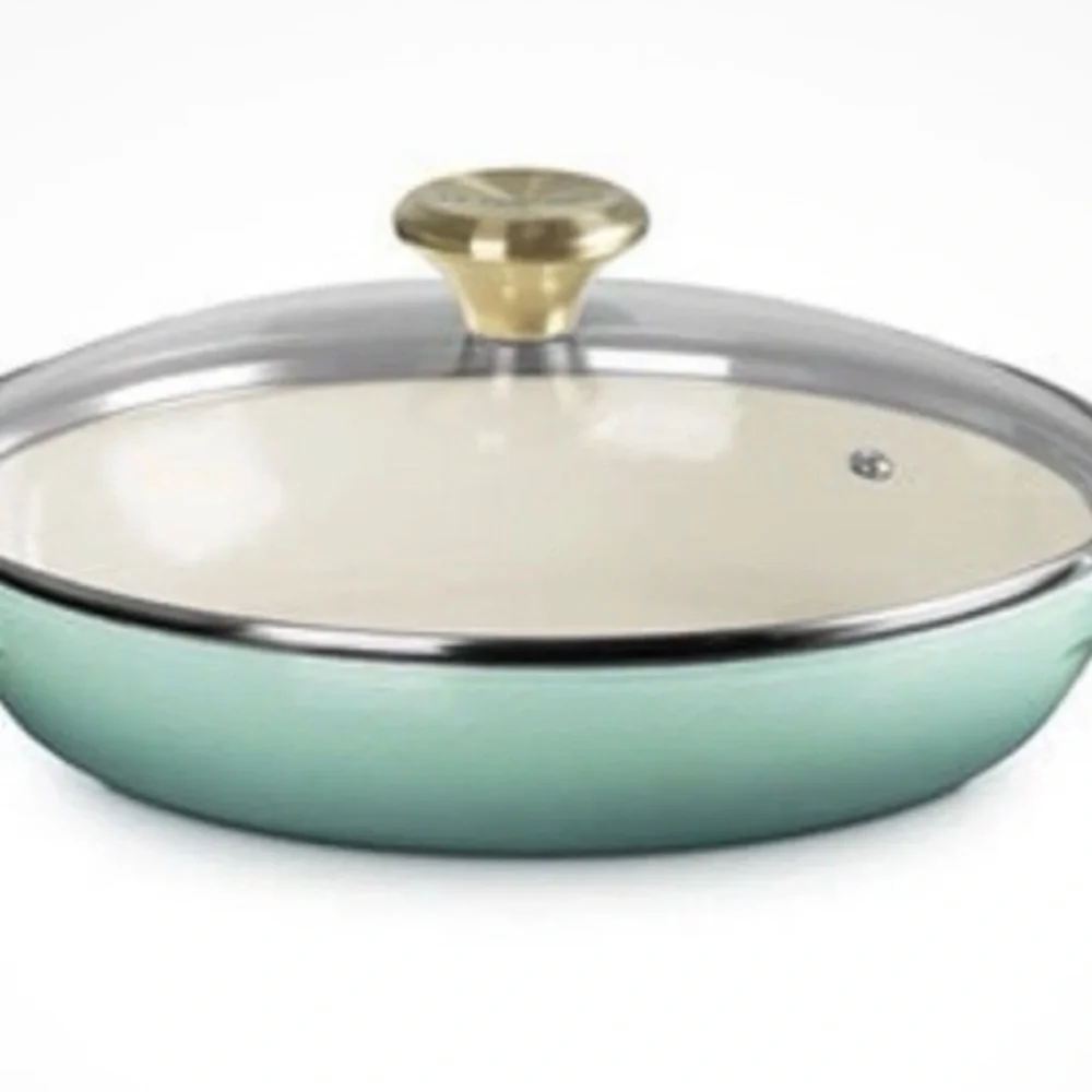 Le Creuset Buffet Cast Iron Casserole Glass Lid 3.5 qt Sage Green France NEW Pan